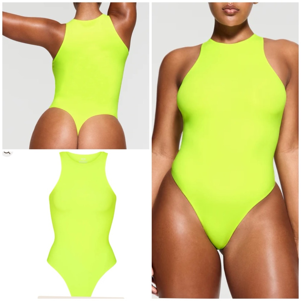 Skims Fits Everybody High Neck Tank Bodysuit in Green Highlighter NWT